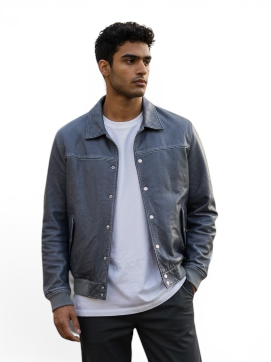 Deadwood Men's Dark Navy Leather Bomber Jacket